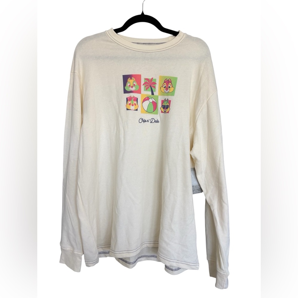 Disney Chip & Dale Long Sleeve Graphic Tee Cream Size Large NWT NEW